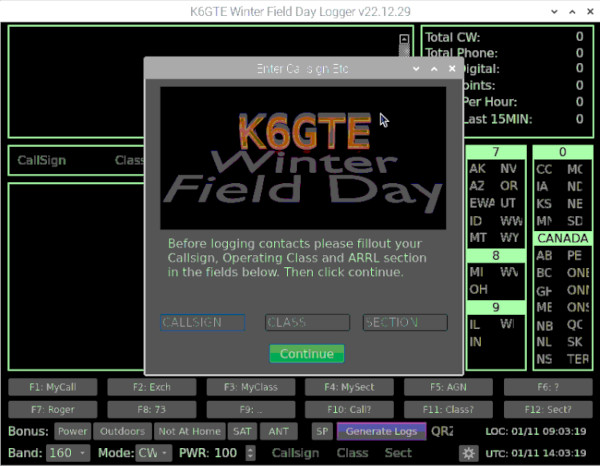 Winter Field Day logging software for Raspberry Pi